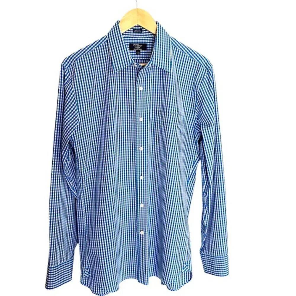 J. Crew 80's 2 Ply Blue and White Mini check Shirt 15-15 1/2 Medium
